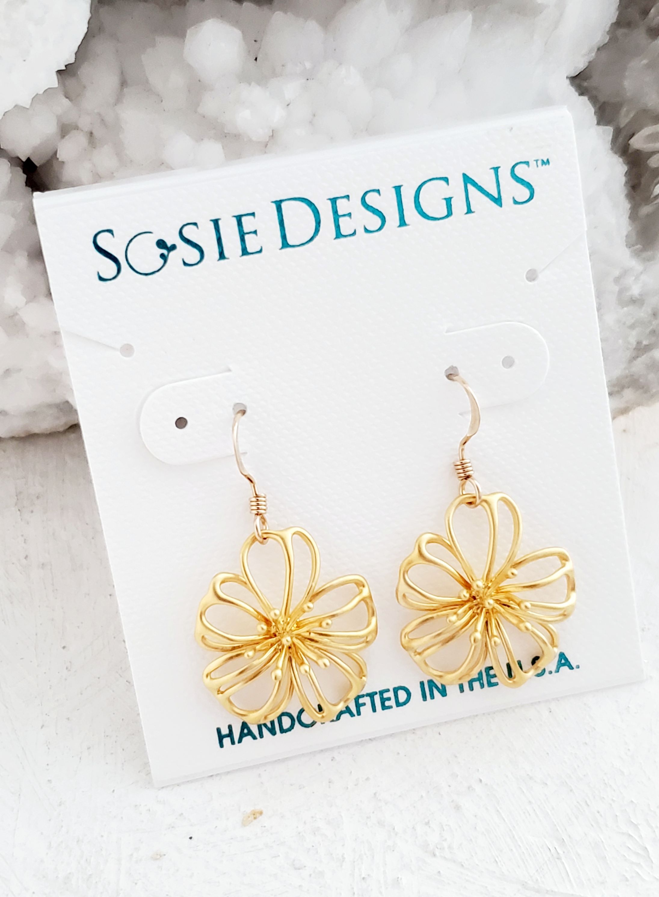 Matte Gold Exotic Flower Earrings