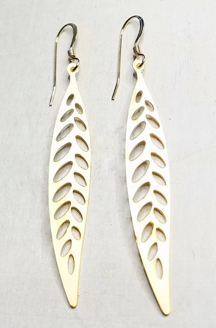 Gold Matte Long Fern Earrings