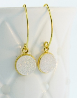 Gold Bezel Druzy Marquis Earrings - Rainbow White