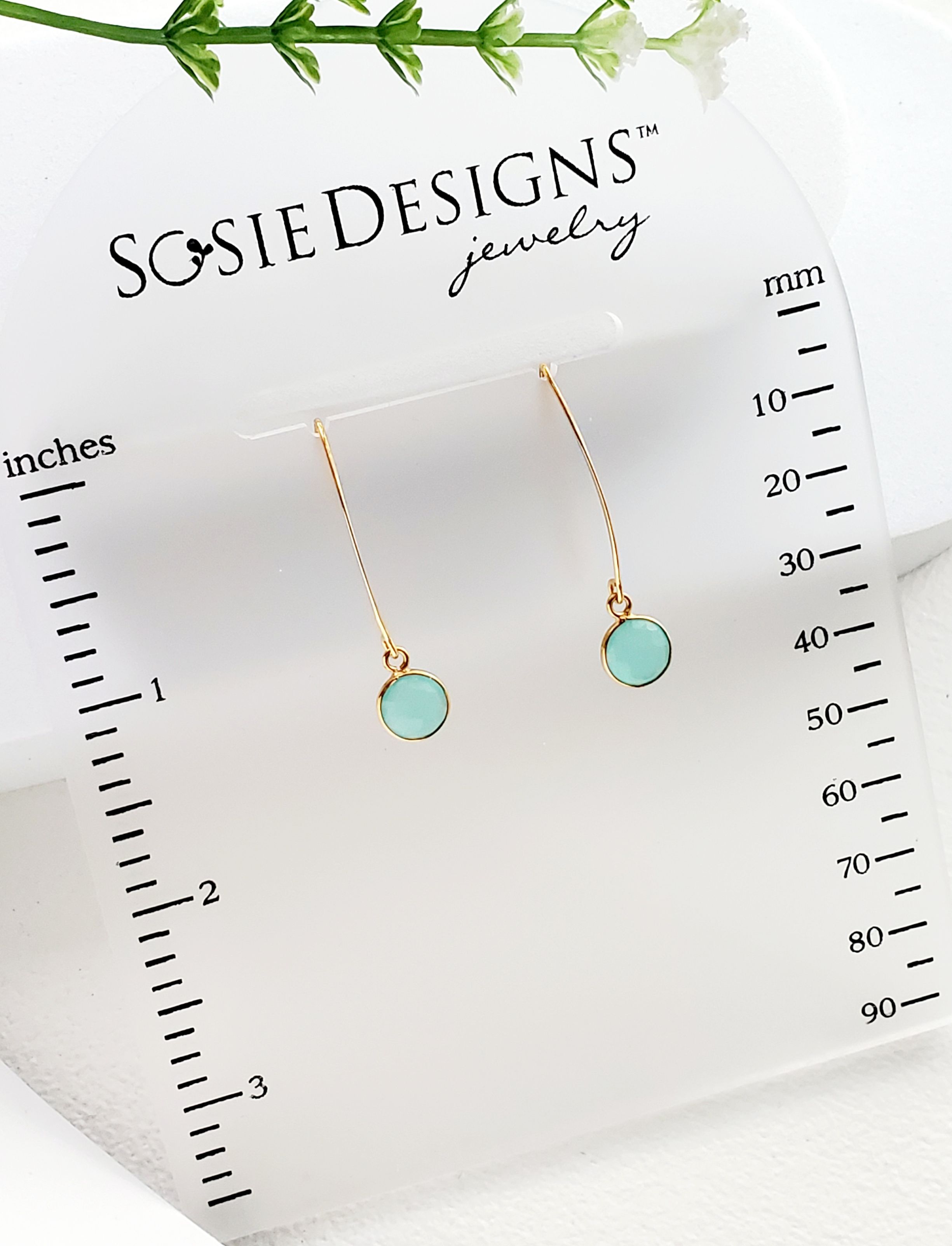 Vermeil Gold Medium Marquis Round Earrings - Chalcedony