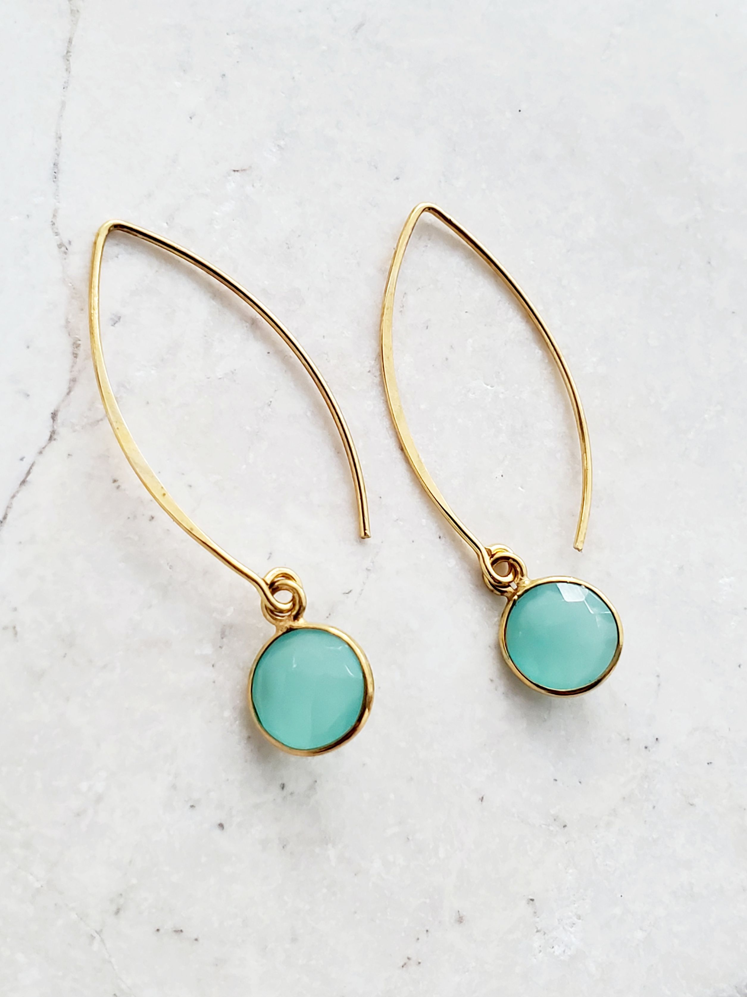 Vermeil Gold Medium Marquis Round Earrings - Chalcedony