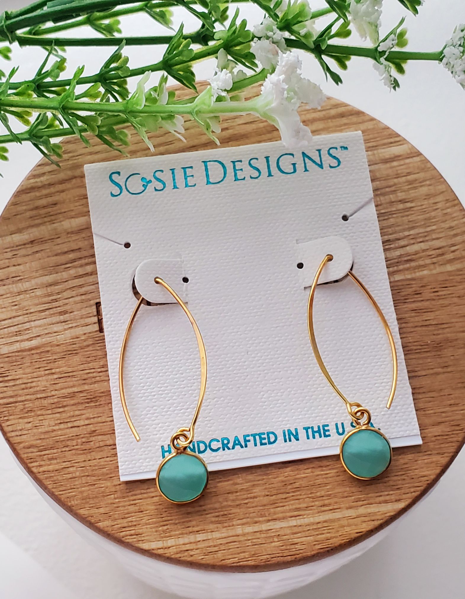 Vermeil Gold Medium Marquis Round Earrings - Chalcedony