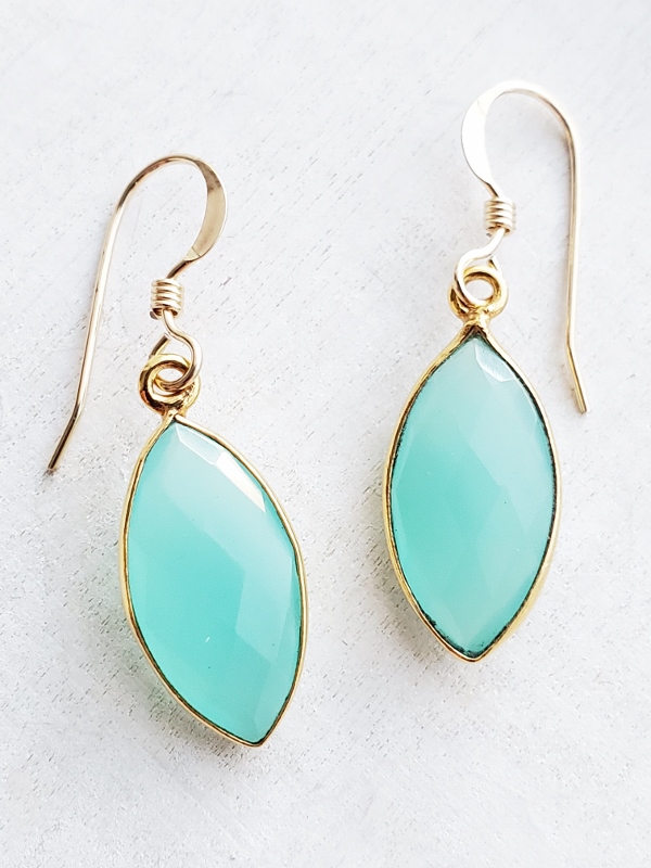 Gold Chalcedony Marquis Earrings
