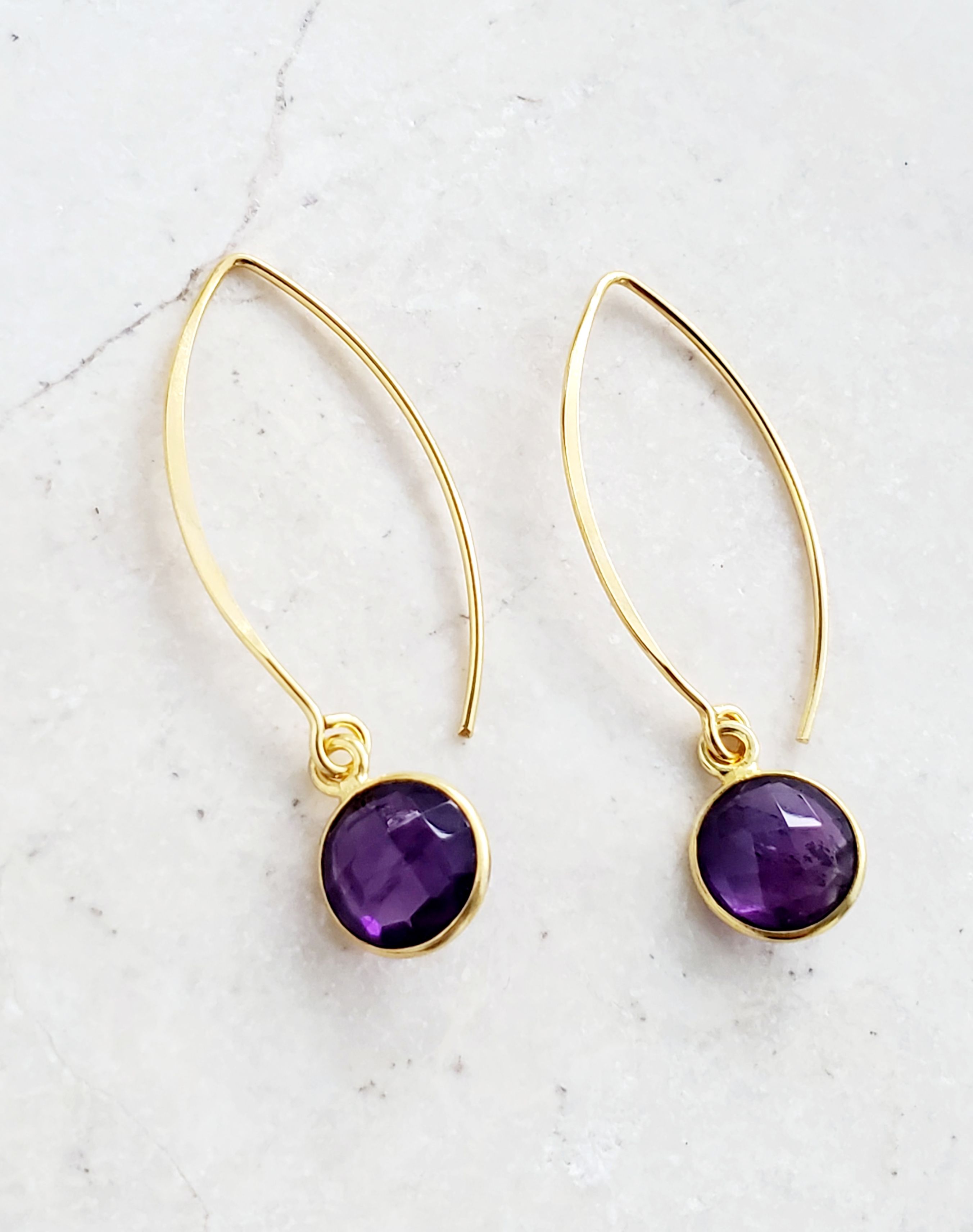 Vermeil Gold Medium Marquis Round Earrings - Amethyst