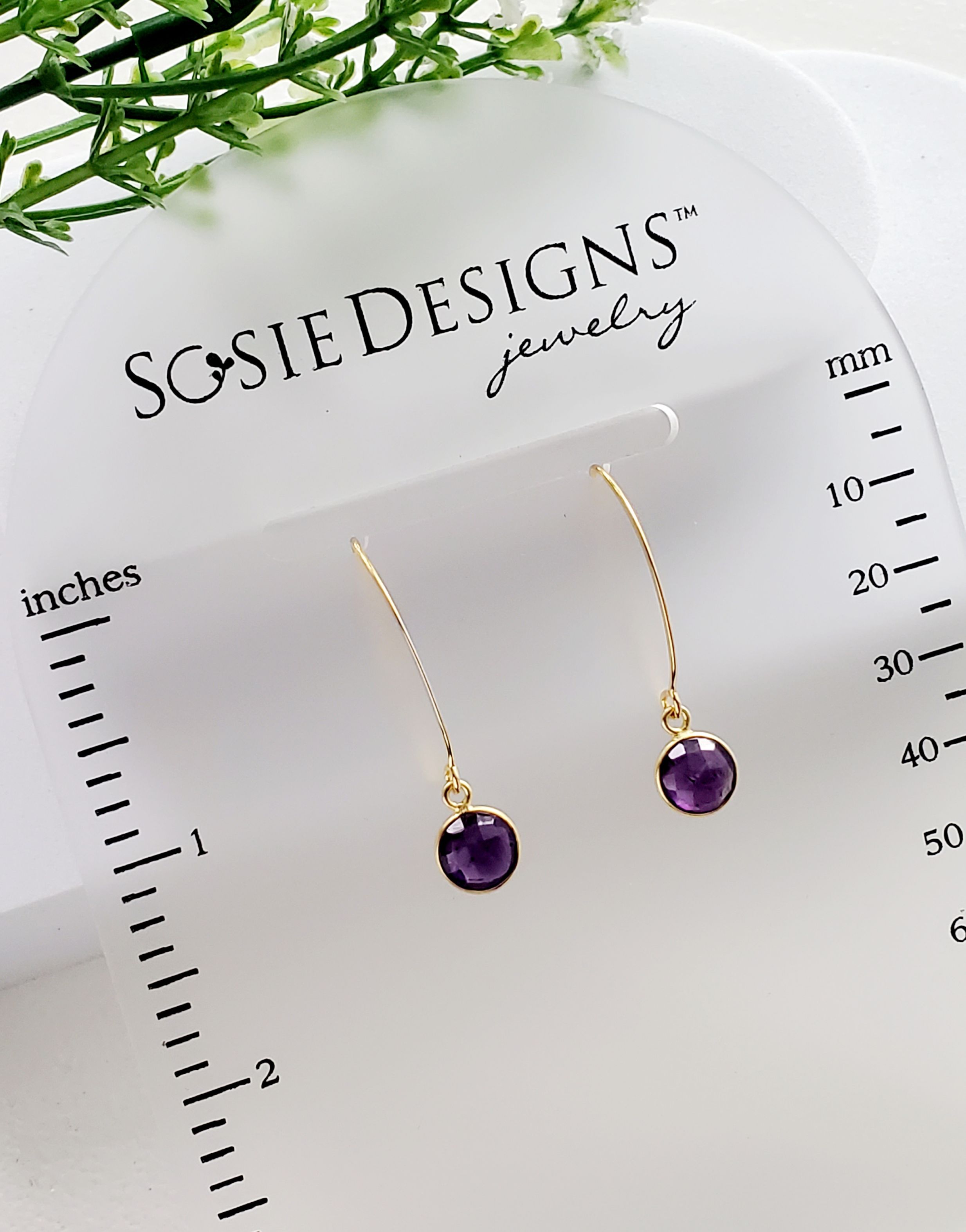 Vermeil Gold Medium Marquis Round Earrings - Amethyst