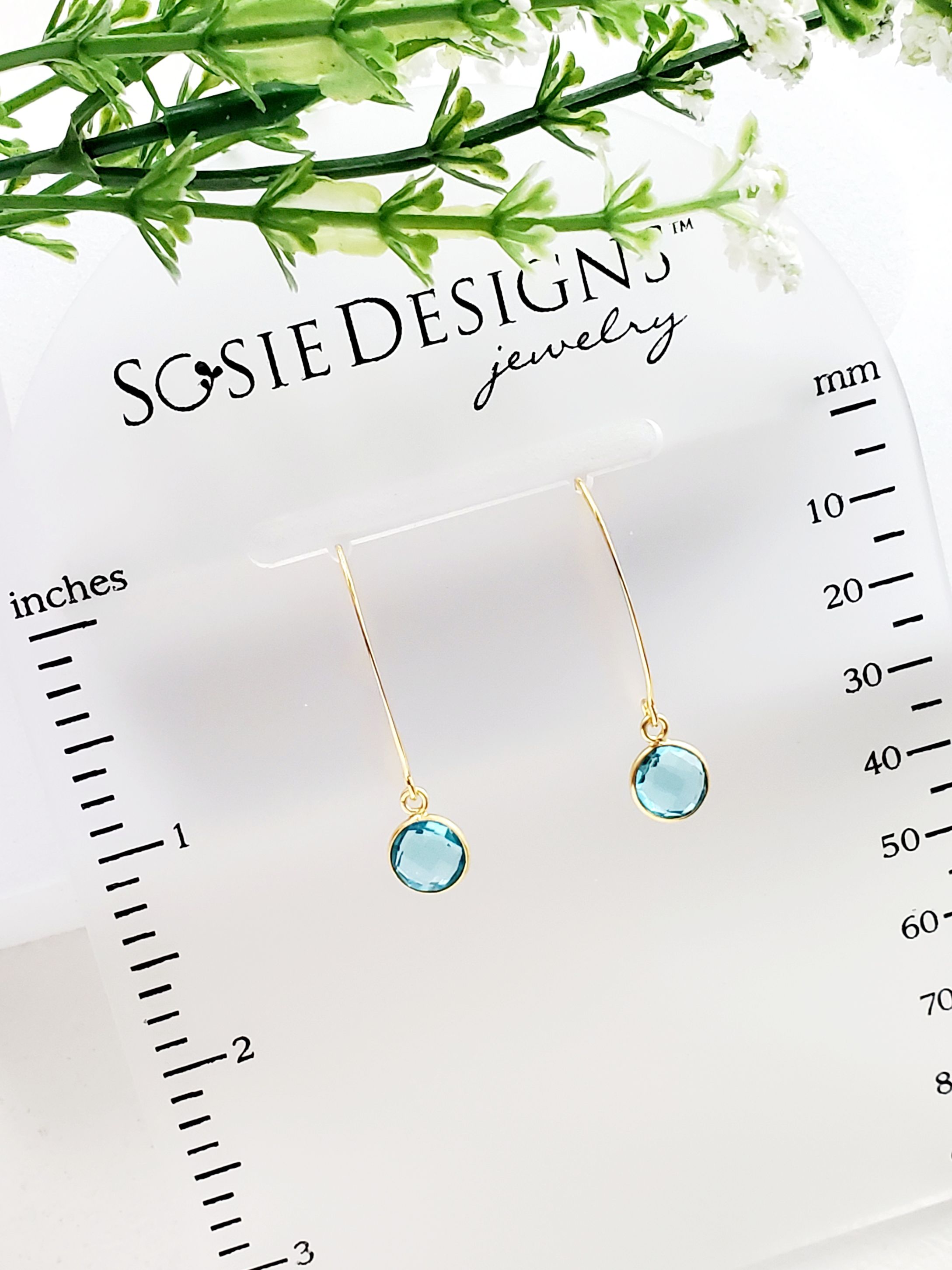 Vermeil Gold Medium Marquis Round Earrings - Blue Topaz