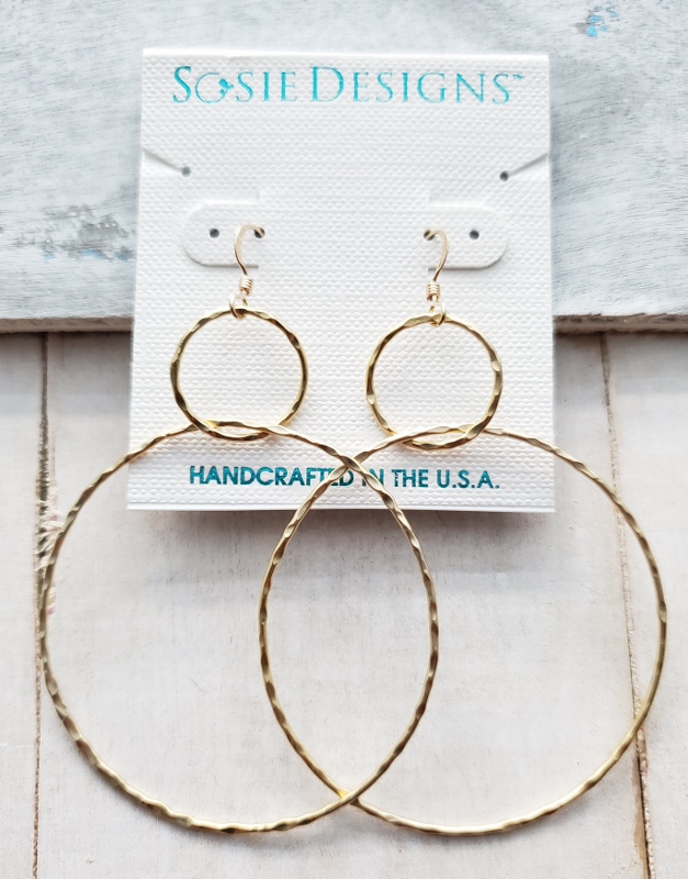 Gold Large Hammered Circle Earrings