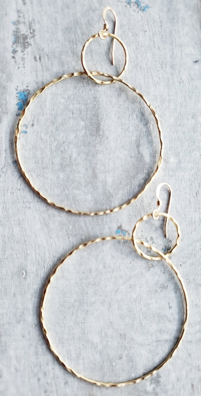 Gold Large Hammered Circle Earrings