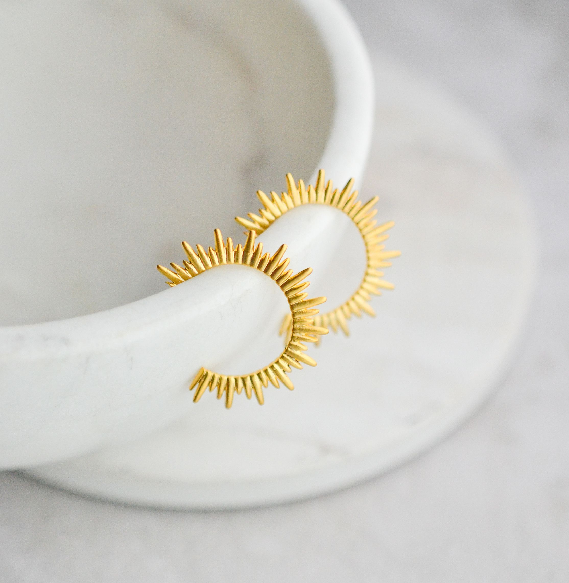 Gold Sunburst Hoop Stud Earrings