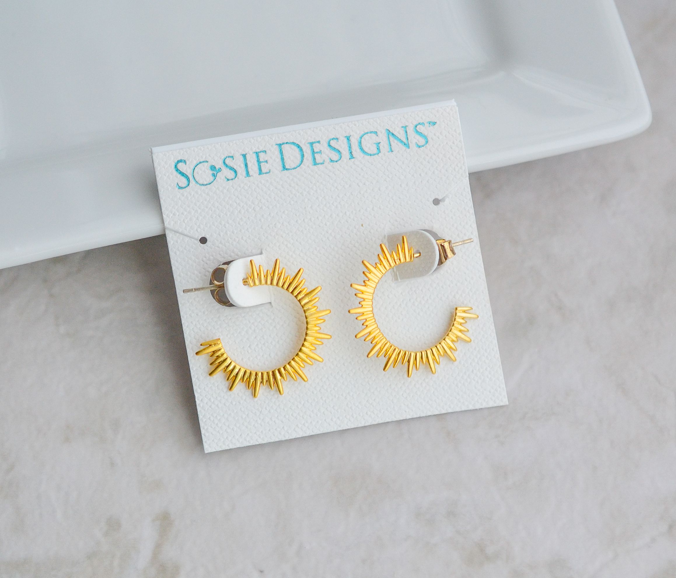 Gold Sunburst Hoop Stud Earrings