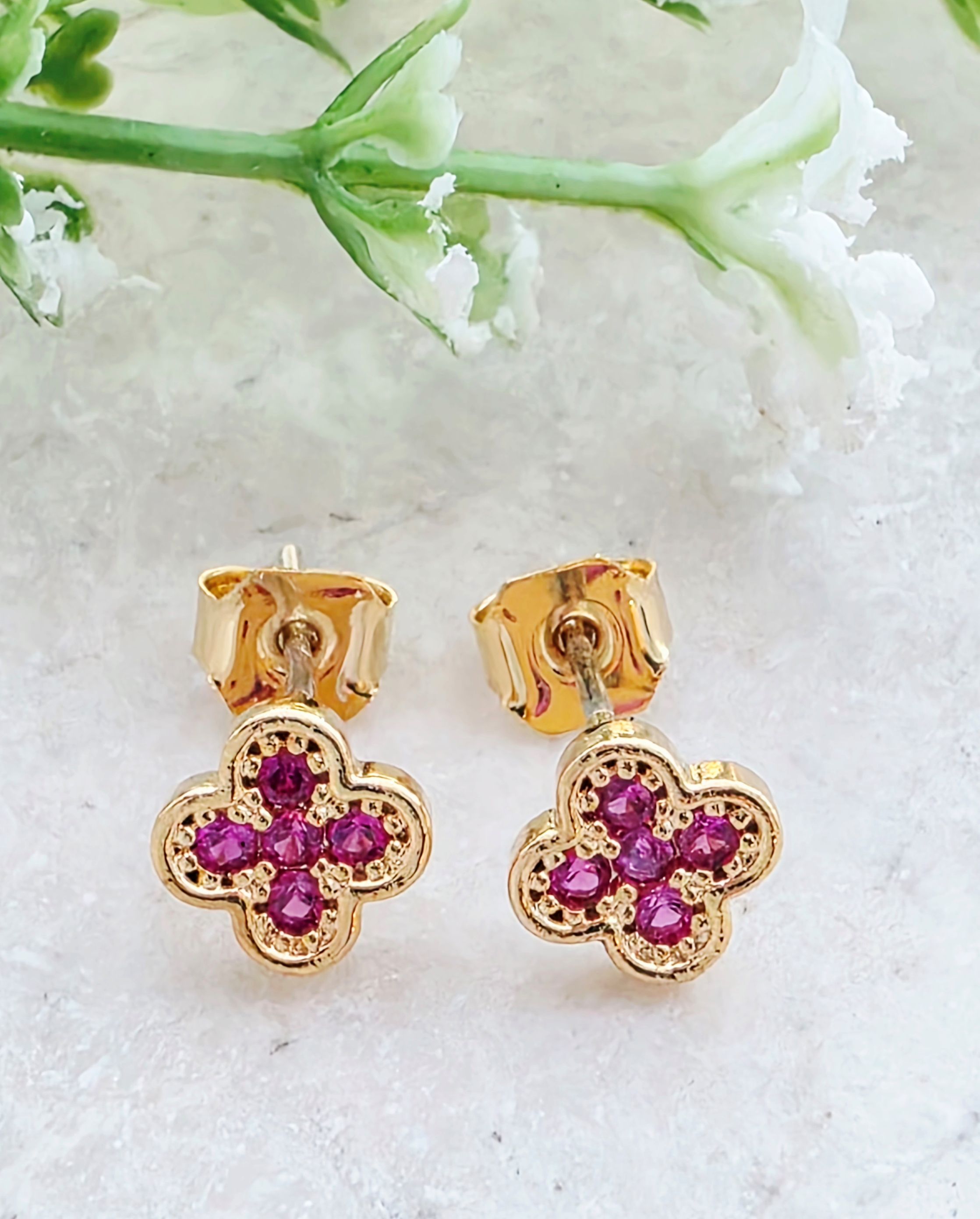 Gold Tiny Clover CZ Studs - Rose