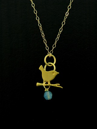 Gold Pacific Opal Crystal Little Birdie Necklace