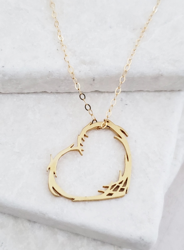 Gold Matte Floating Heart Necklace
