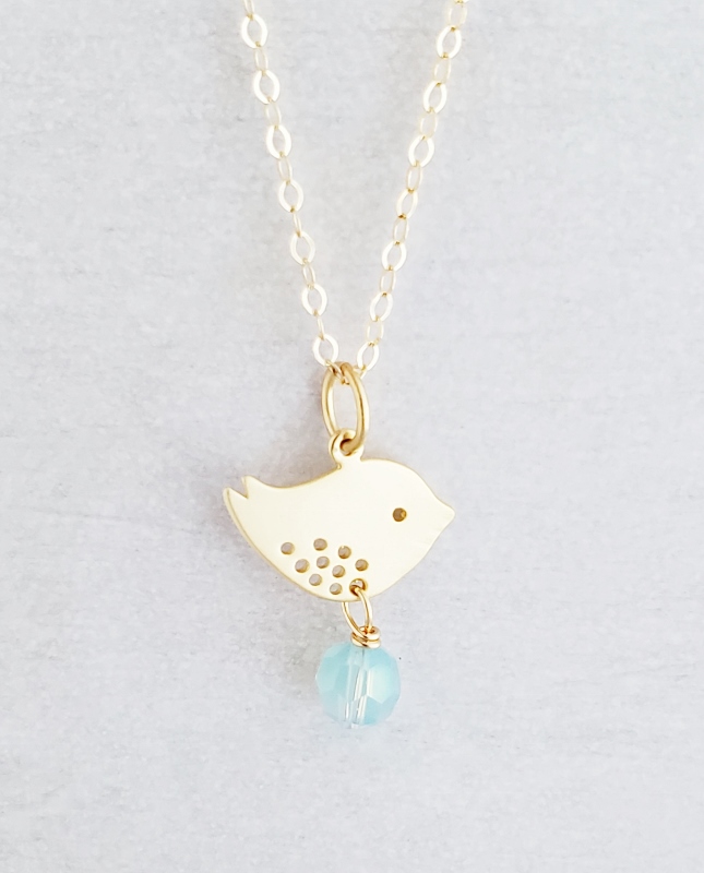Gold Spotted Bird Pacific Opal Necklace
