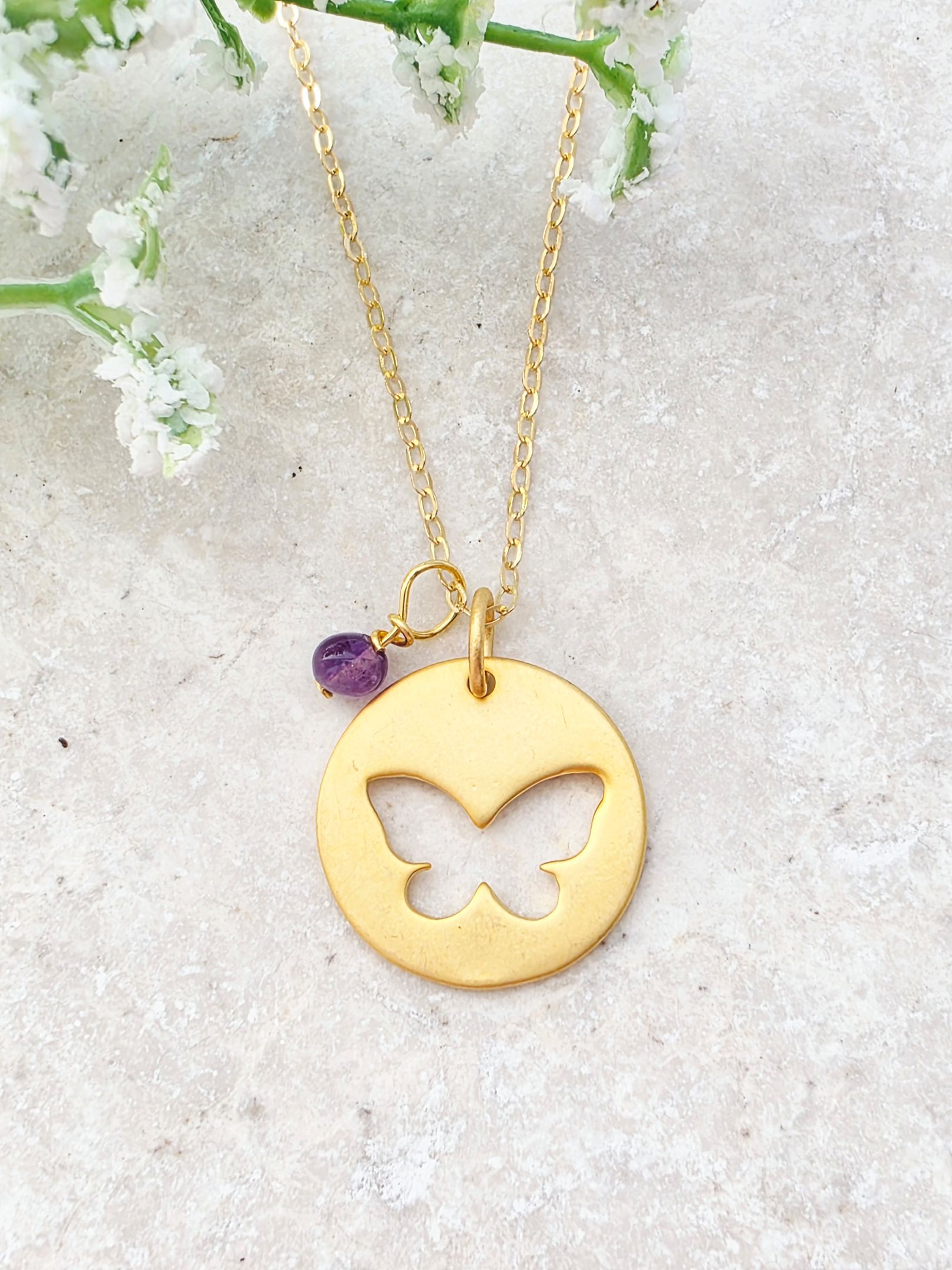 Matte Gold Silhouette Butterfly Necklace