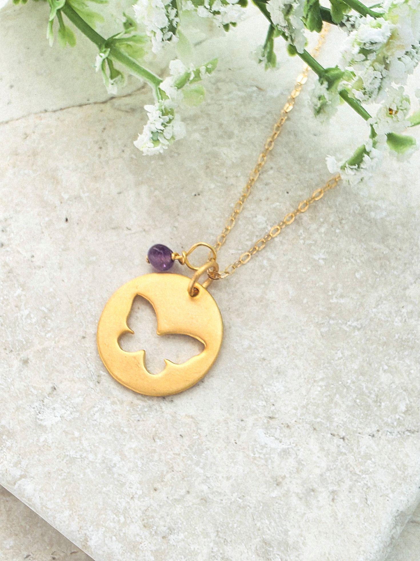 Matte Gold Silhouette Butterfly Necklace