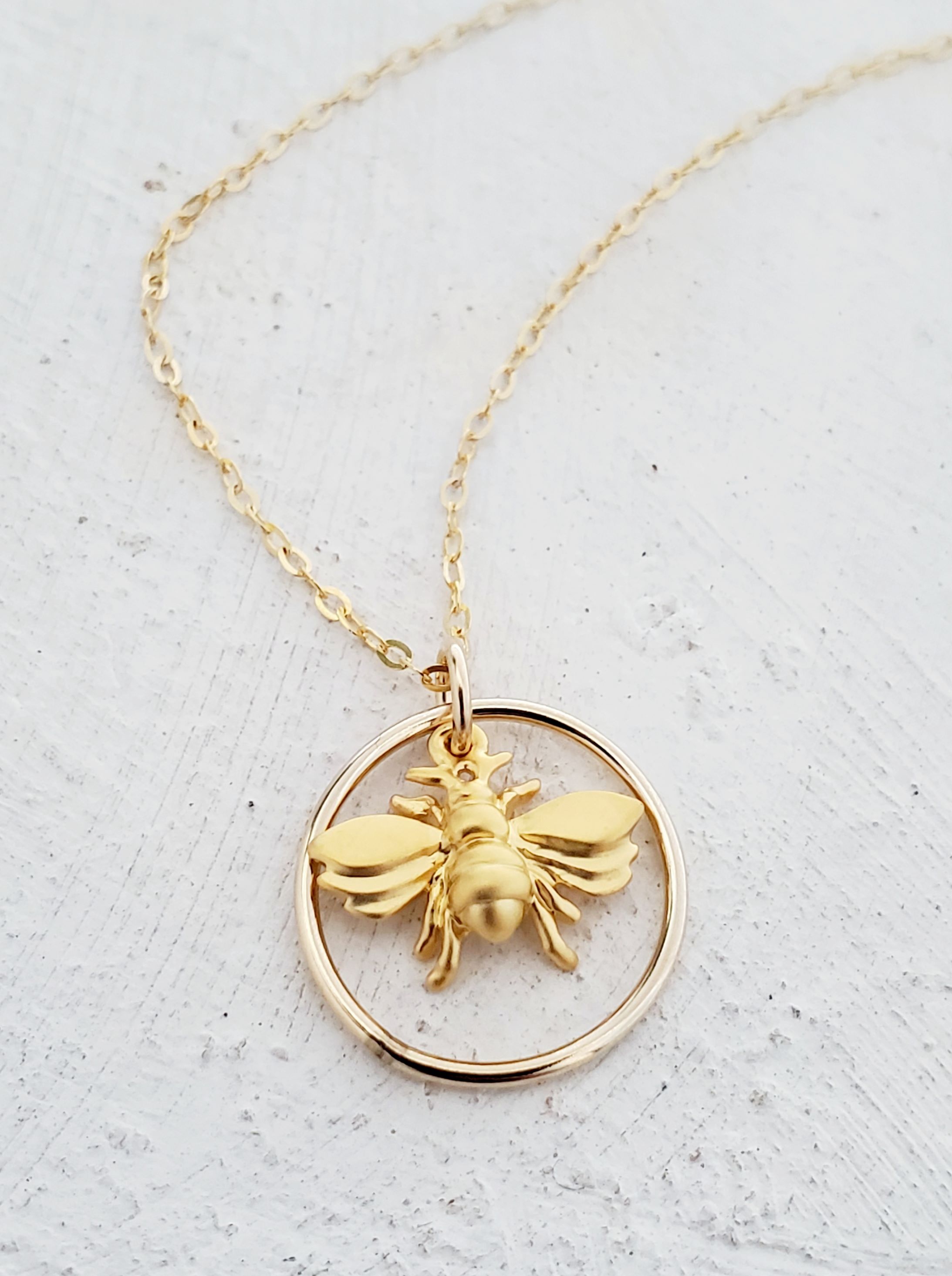 Gold Flying Bumble Bee w/ Ring Necklace