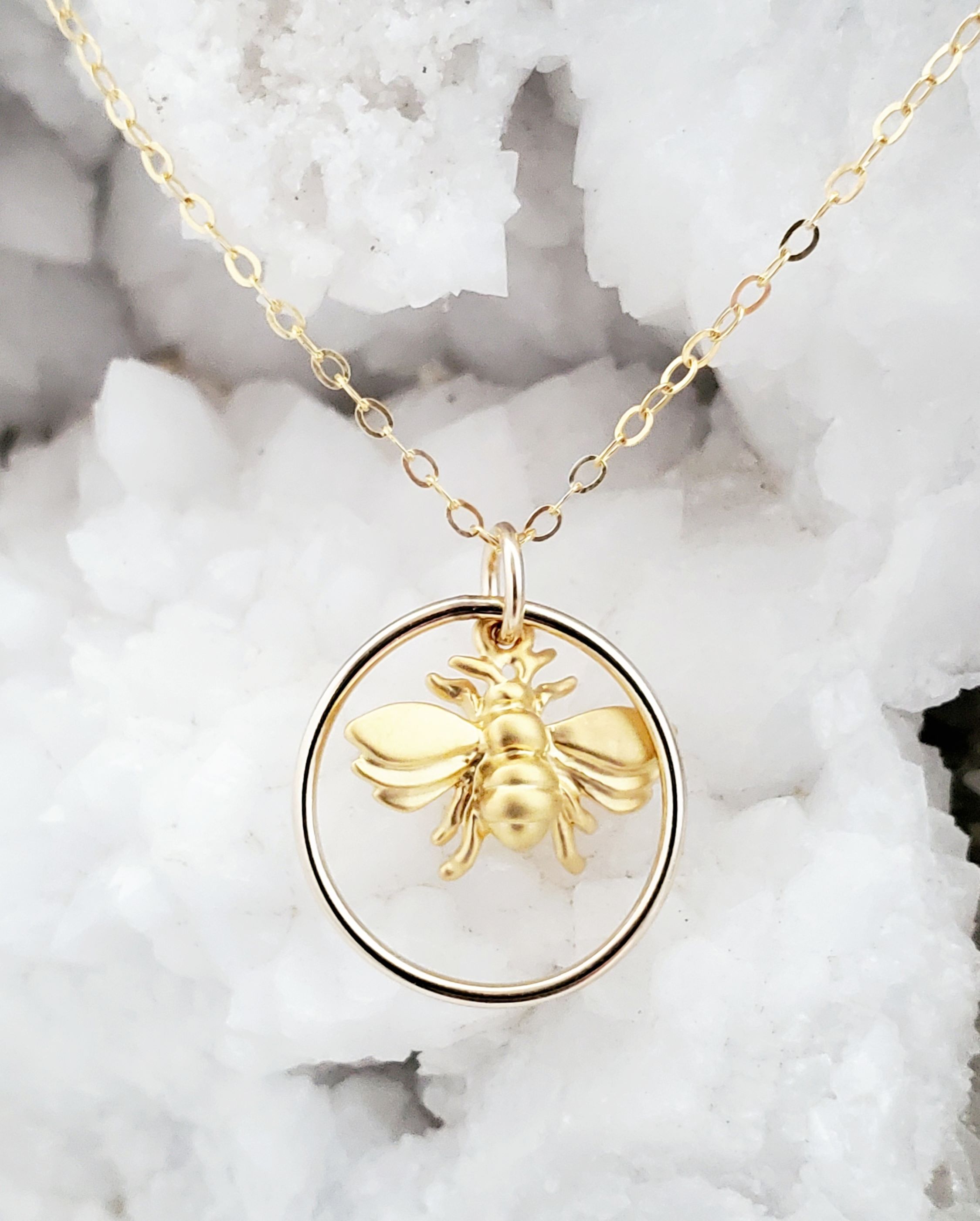 Gold Flying Bumble Bee w/ Ring Necklace
