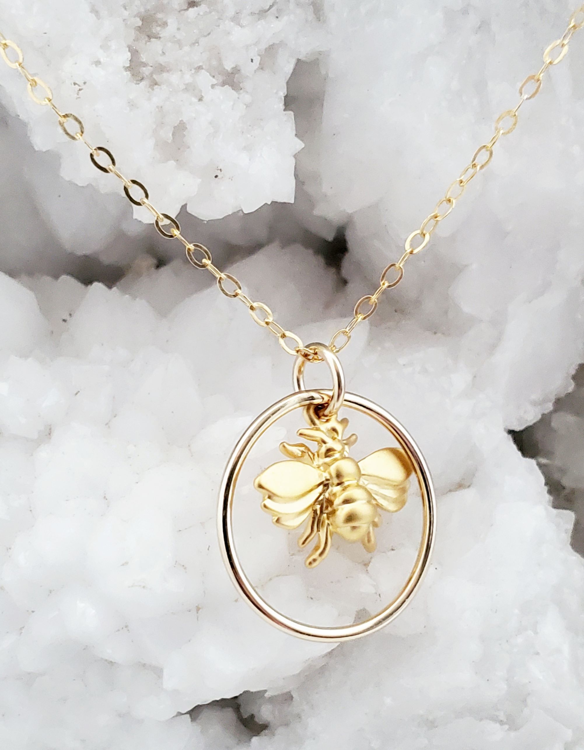 Gold Flying Bumble Bee w/ Ring Necklace