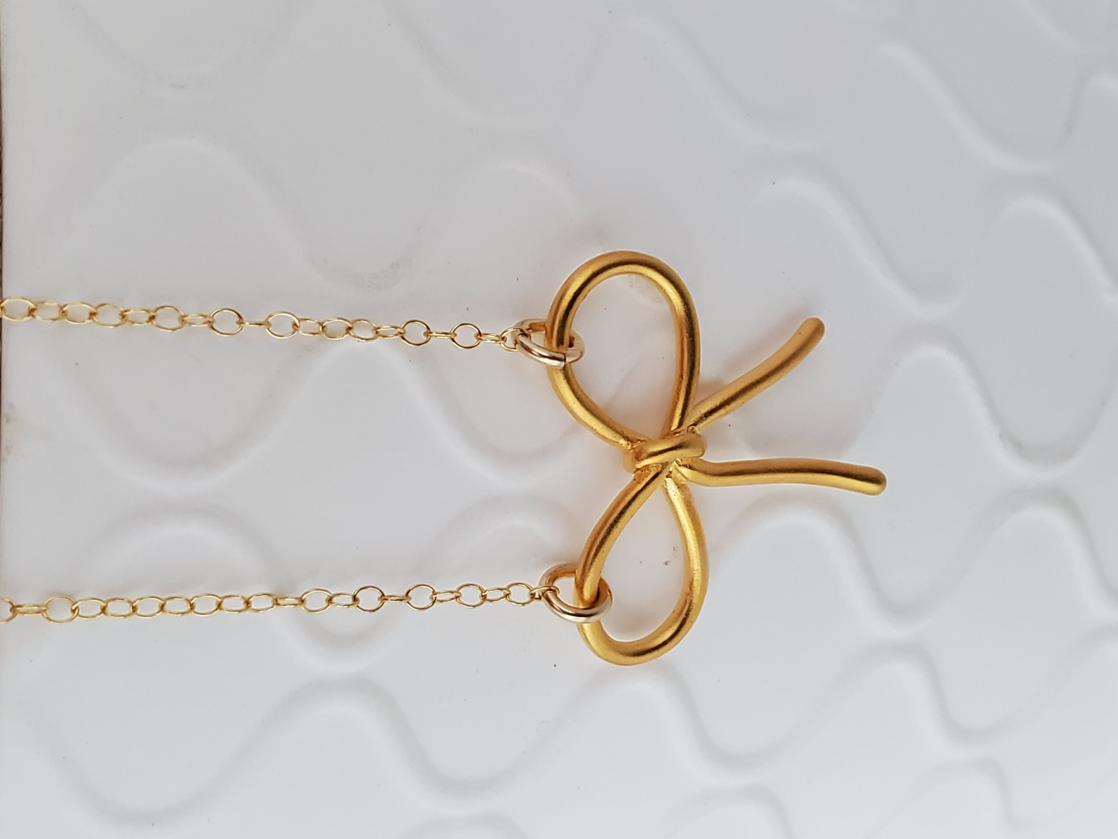 Gold Ribbon Bow Tie Necklace