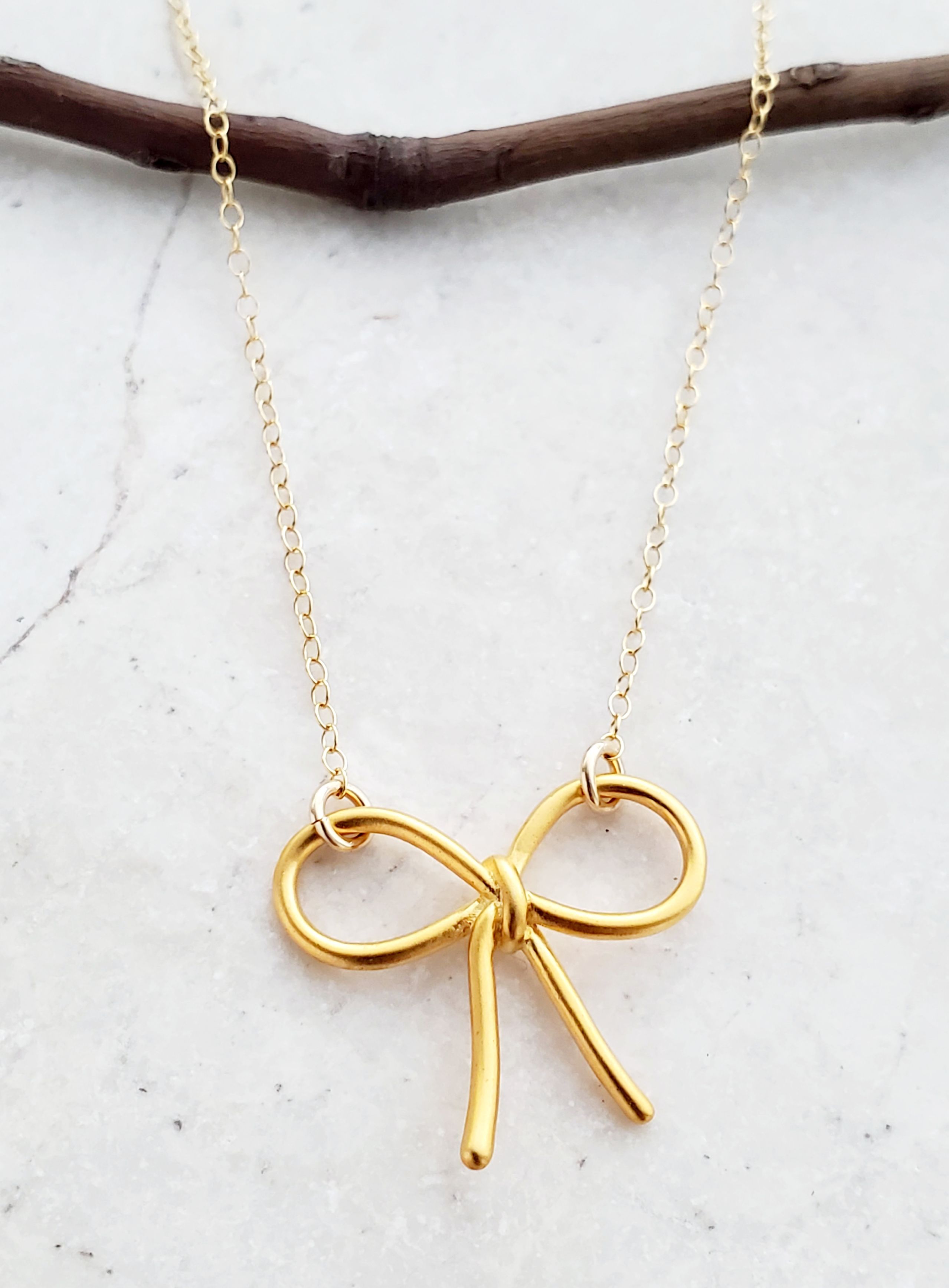 Gold Ribbon Bow Tie Necklace