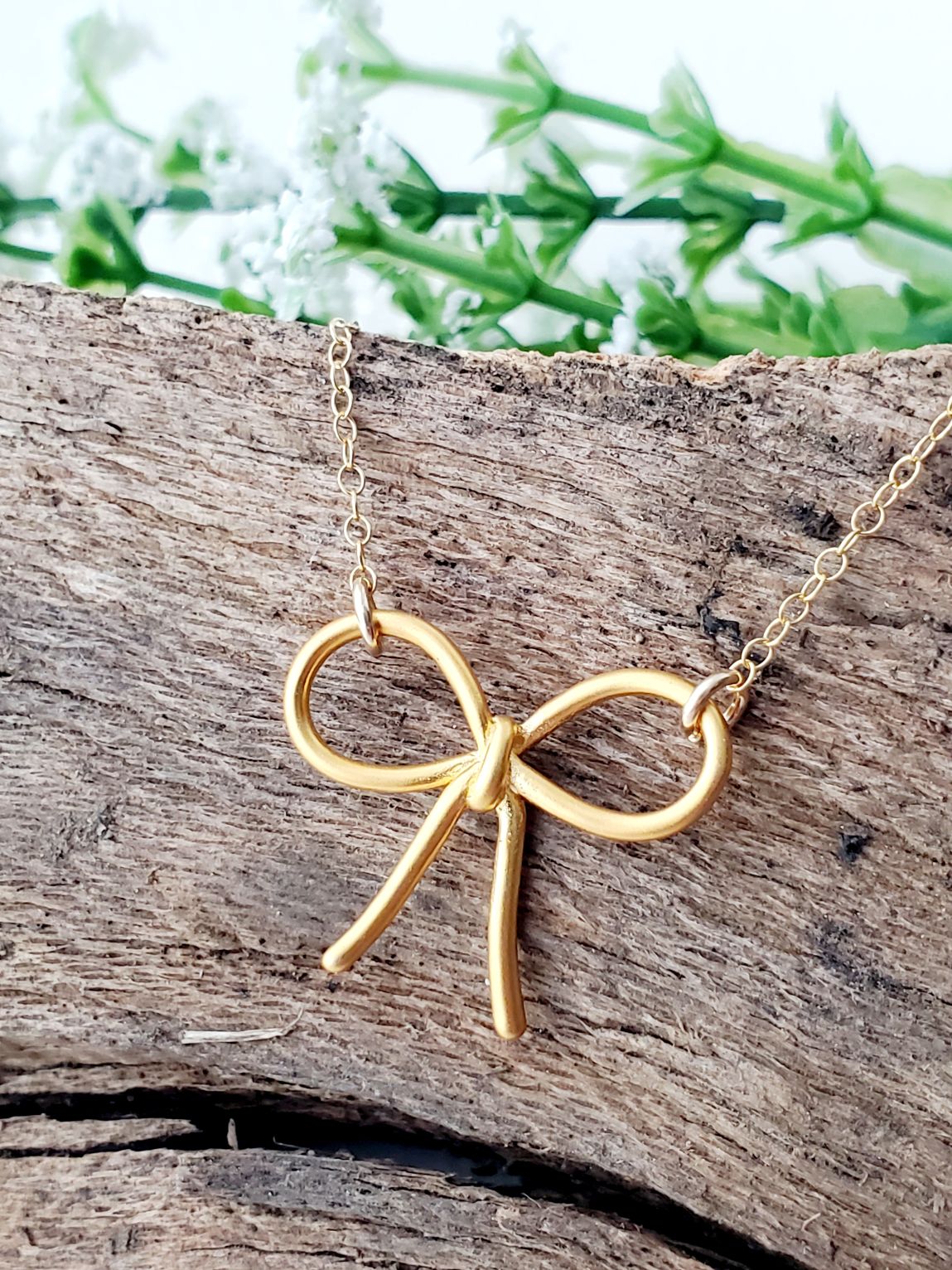 Gold Ribbon Bow Tie Necklace
