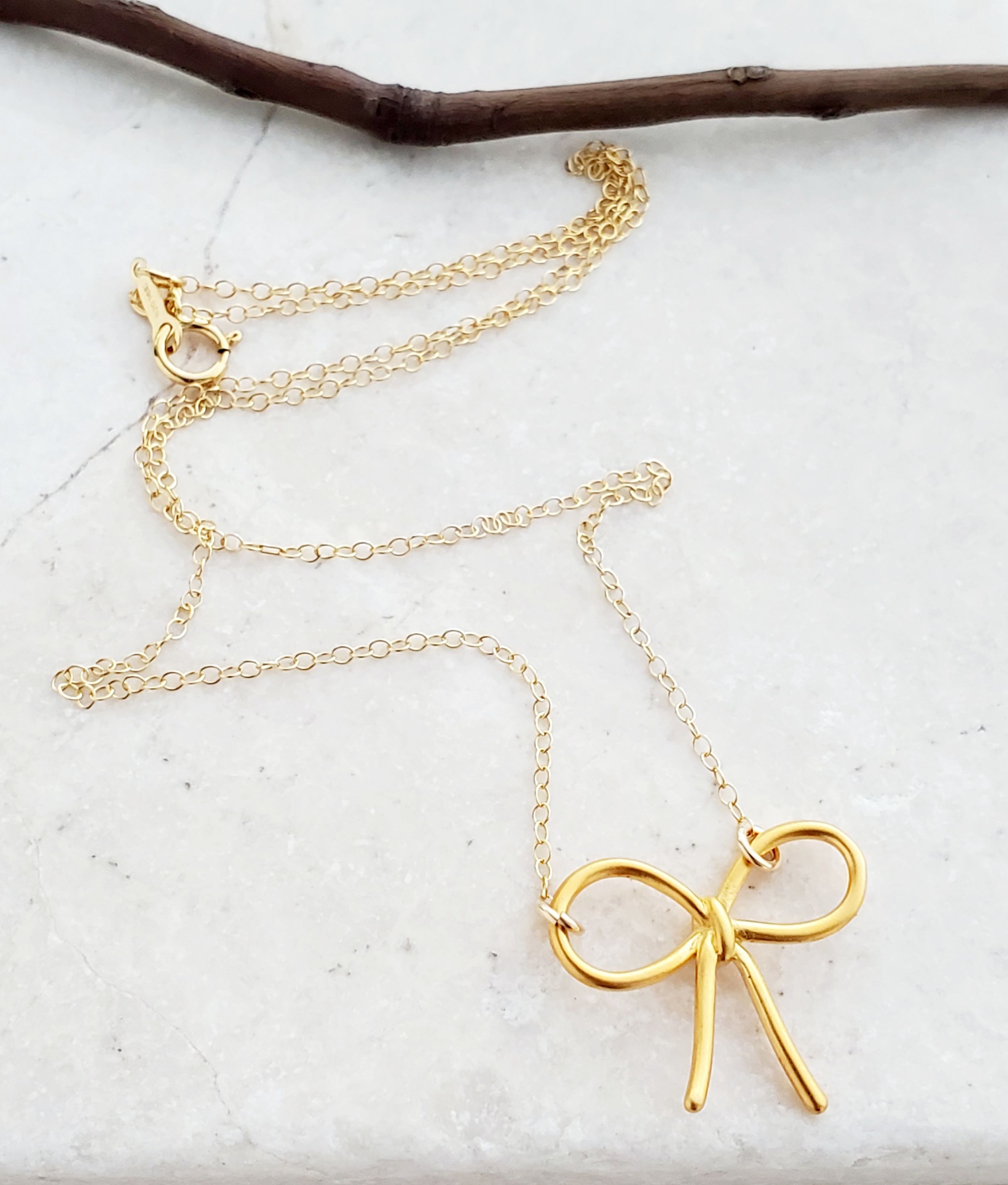 Gold Ribbon Bow Tie Necklace