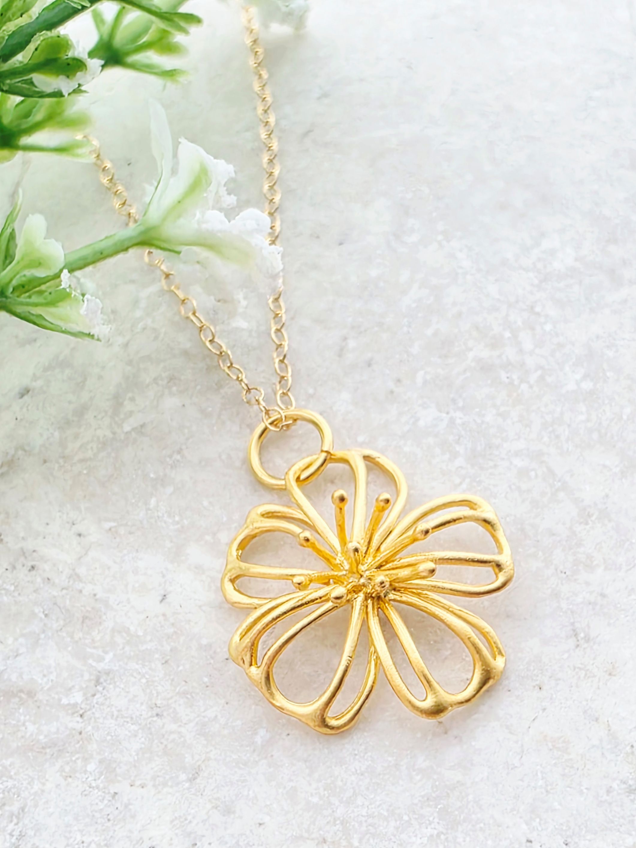 Matte Gold Exotic Flower Necklace