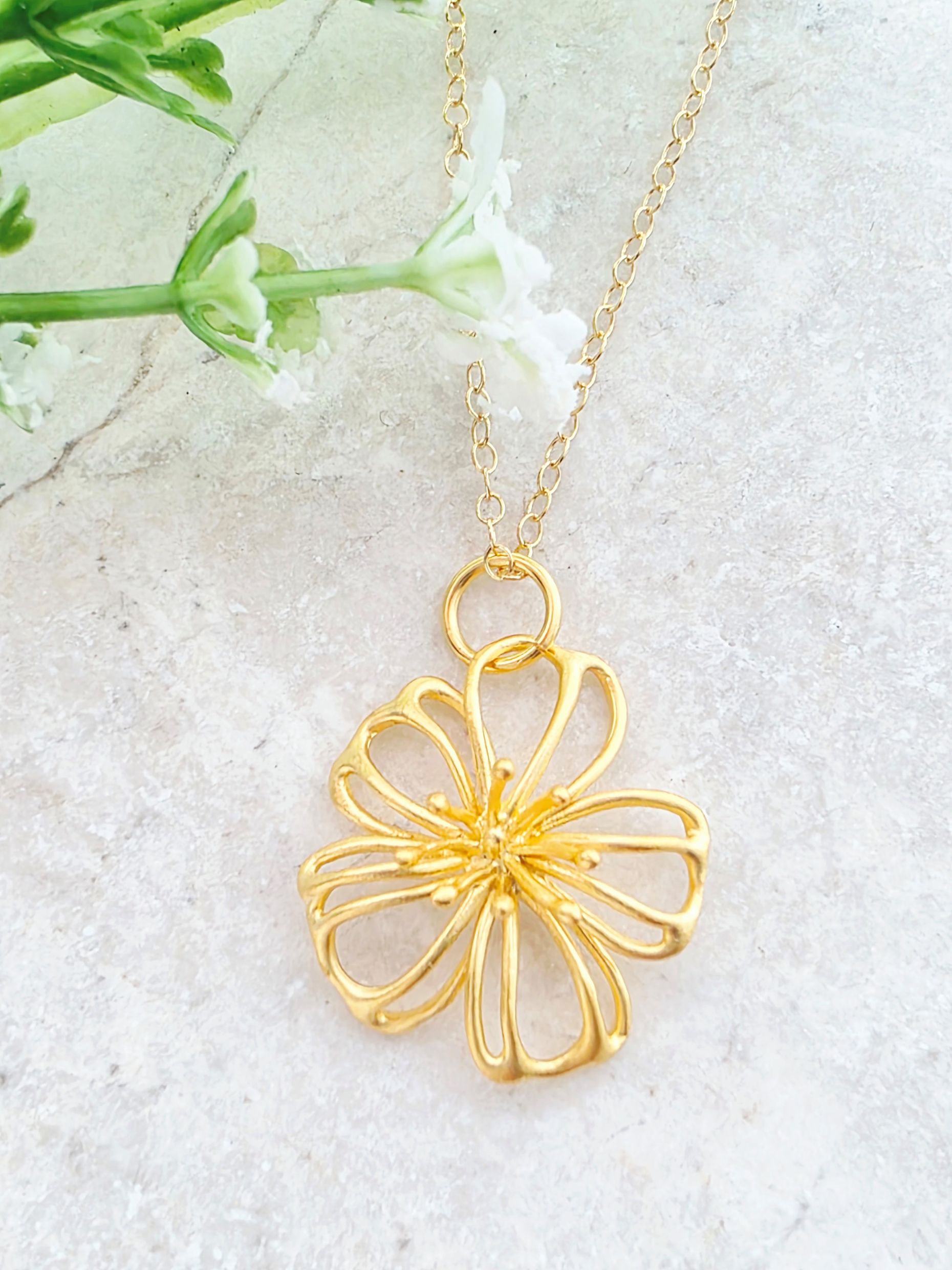 Matte Gold Exotic Flower Necklace