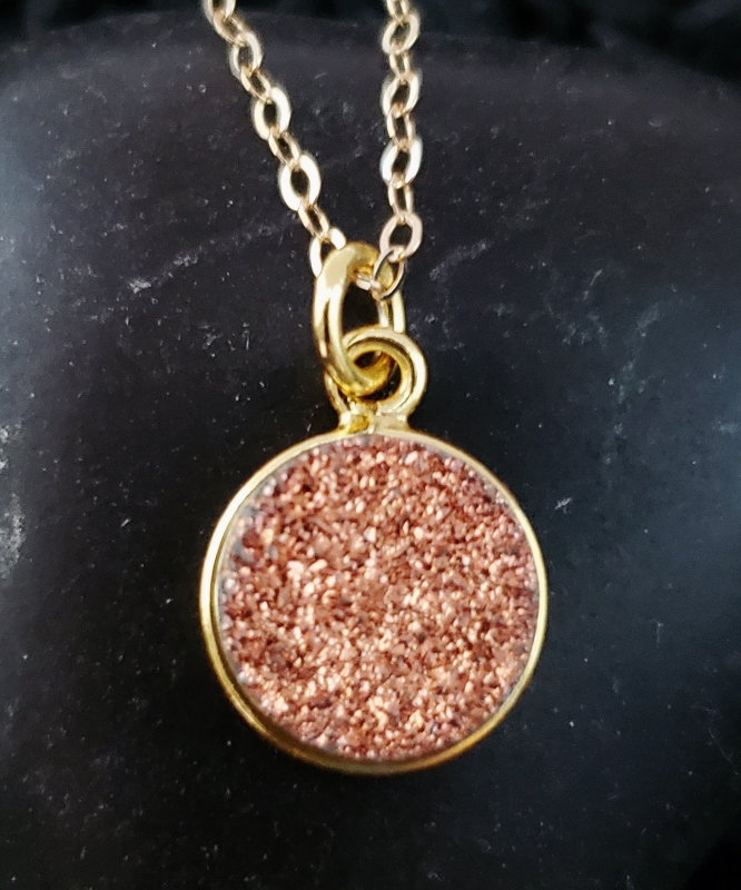Gold Round Bezel Druzy Necklace - Copper
