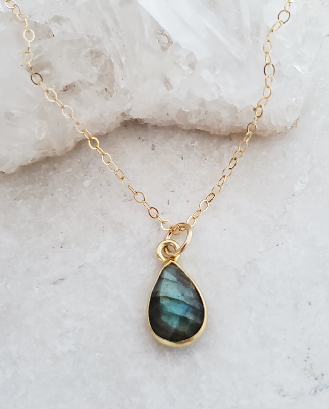 Gold Teardrop Labradorite Necklace