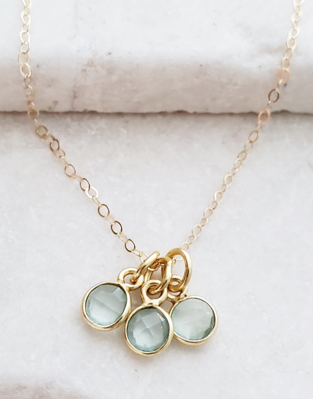 Gold Gemstone Cluster Trio Necklace - Aqua Chalcedony