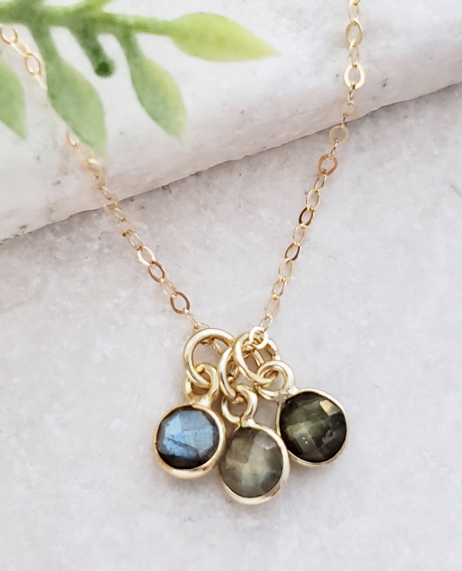 Gold Gemstone Cluster Trio Necklace - Labradorite