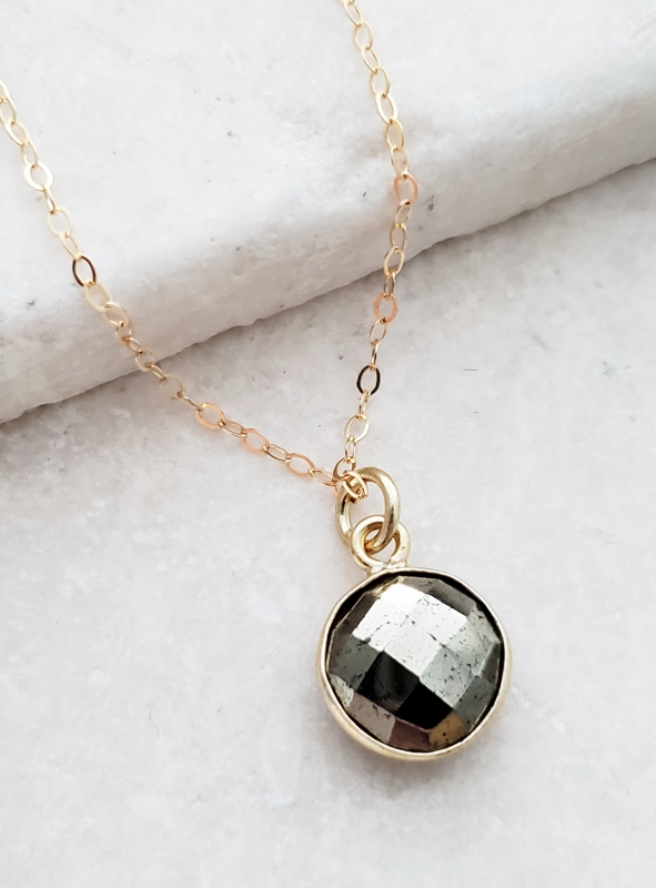 Gold Round Pyrite Necklace