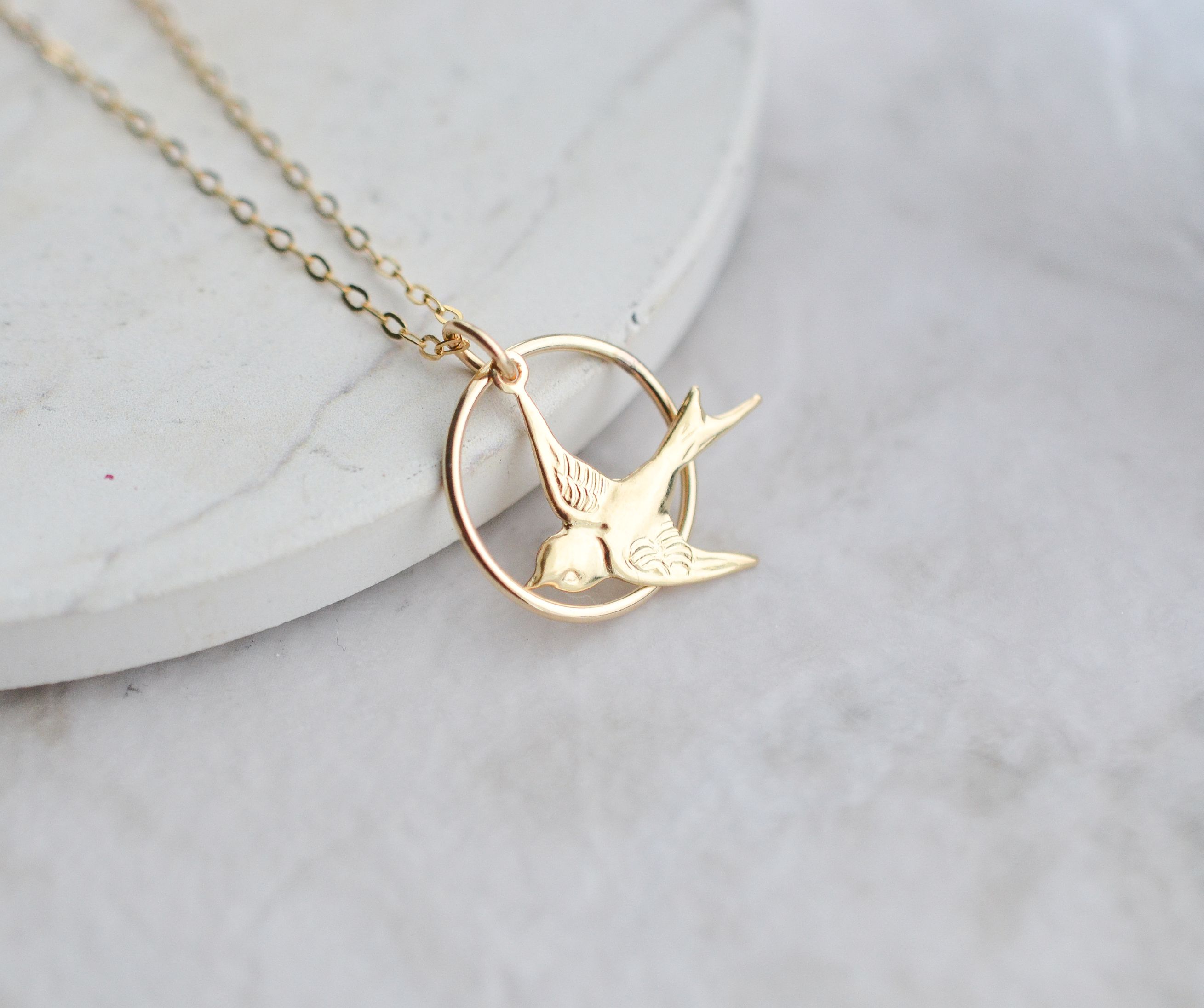 Gold Swallow Song Bird Necklace
