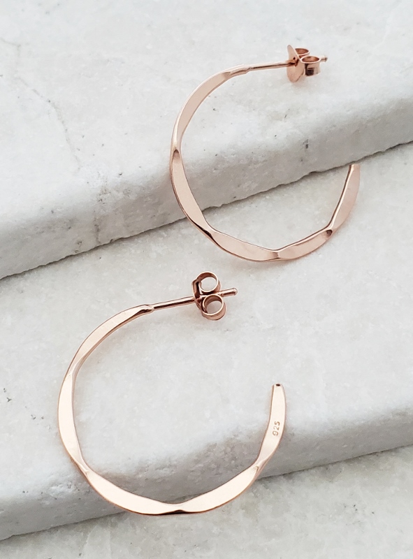 Rose Gold Hammered Hoops Earrings
