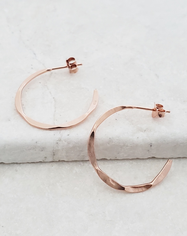 Rose Gold Hammered Hoops Earrings