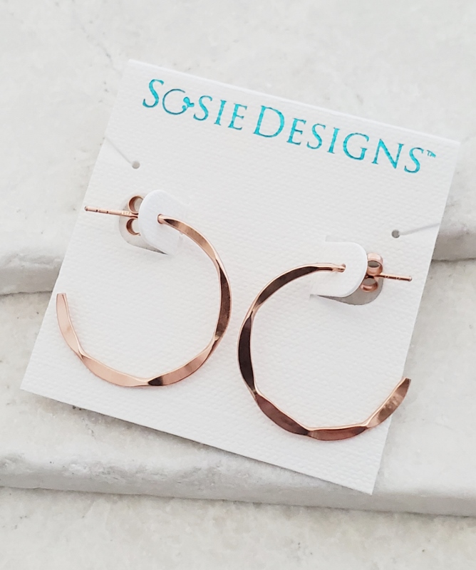 Rose Gold Hammered Hoops Earrings