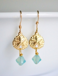 Gold Sand Dollar Earrings w/ Pacific Opal