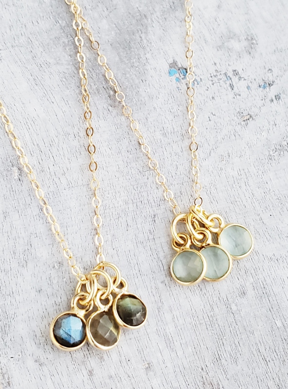 Gold Gemstone Cluster Trio Necklace - Labradorite