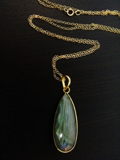 30" Gold Teardrop Labradorite Necklace