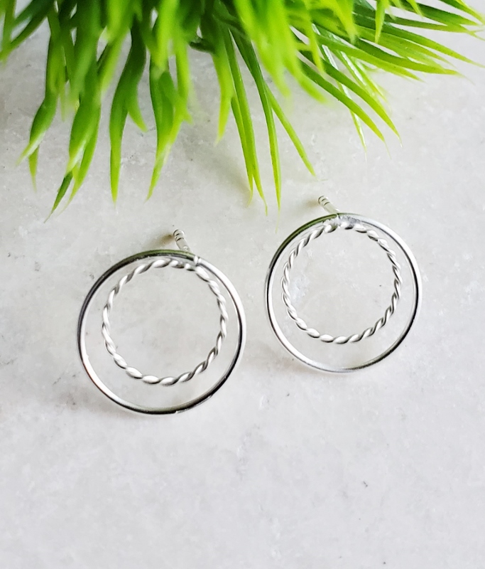 Silver Double Circle Studs