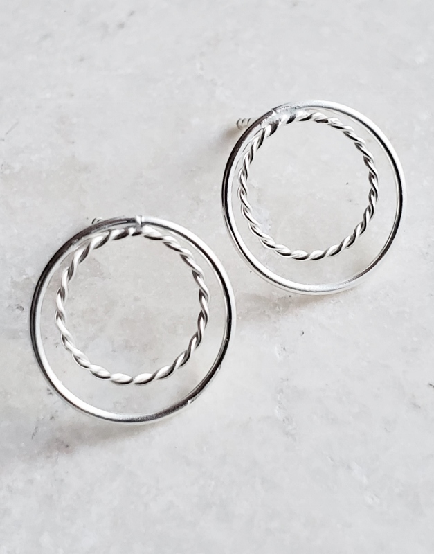 Silver Double Circle Studs