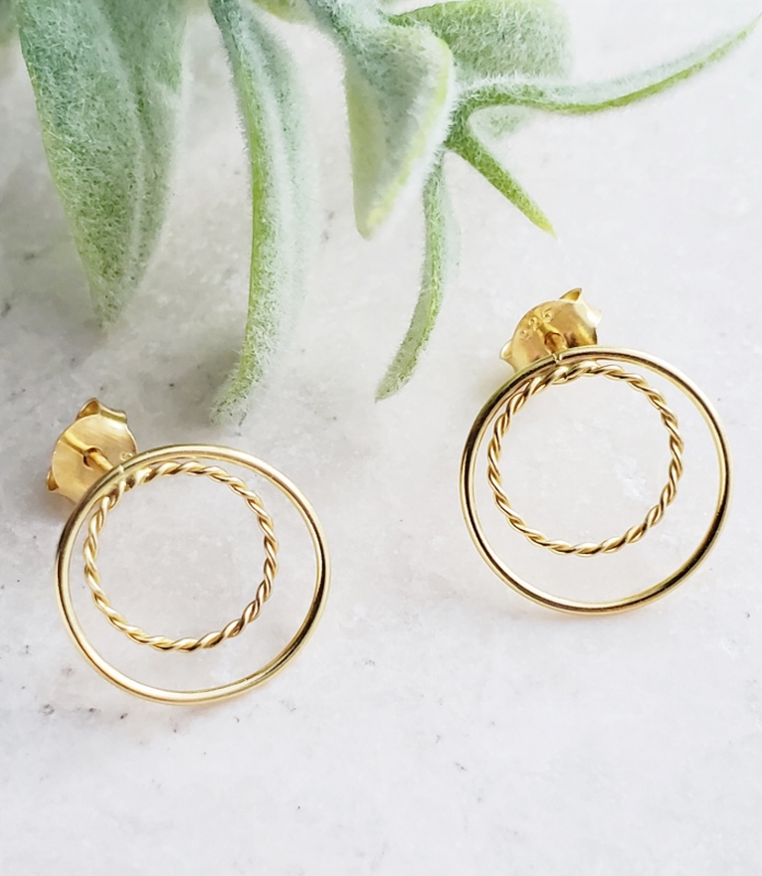 Gold Double Circle Studs