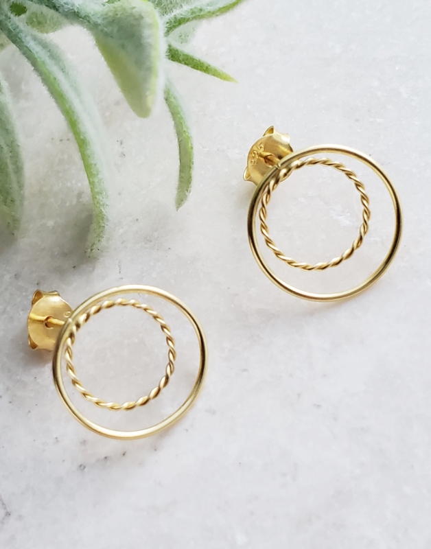 Gold Double Circle Studs