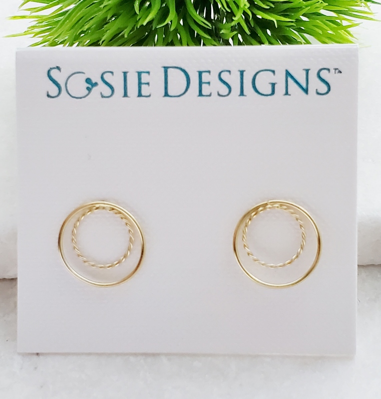 Gold Double Circle Studs