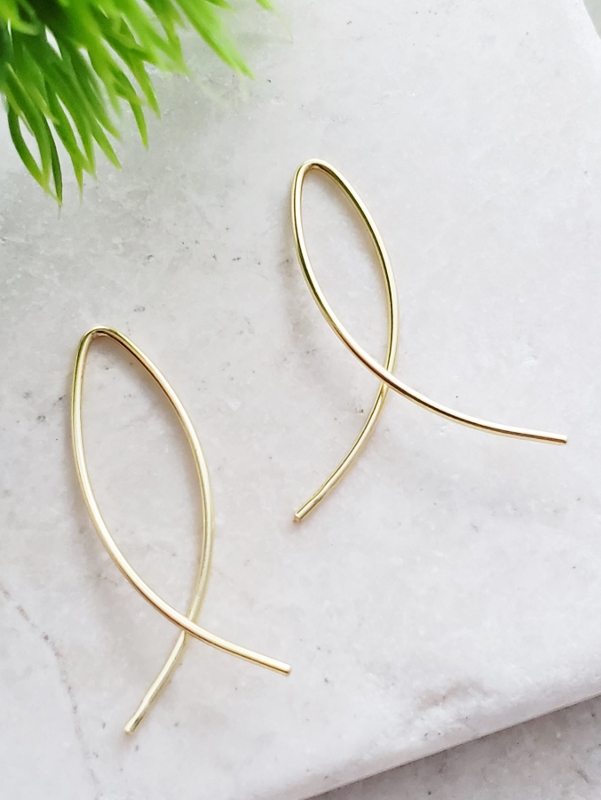 Gold Infinity Wishbone Threader Hoop Earrings - Small