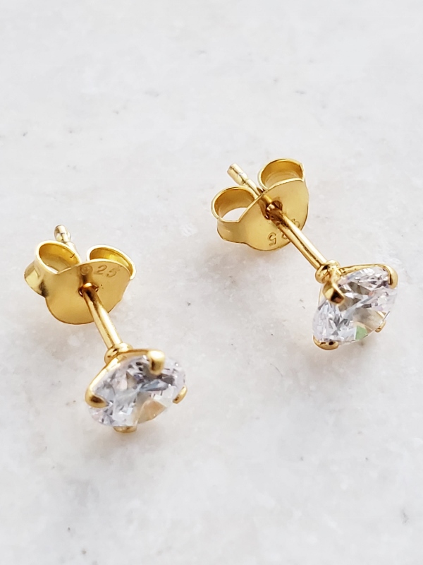 Gold CZ Round Studs Earrings - Clear