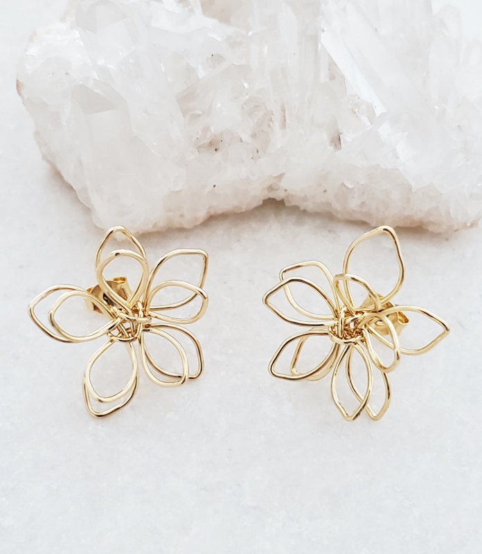 Handmade Wire Wrapped Lotus Flower Charm Earrings