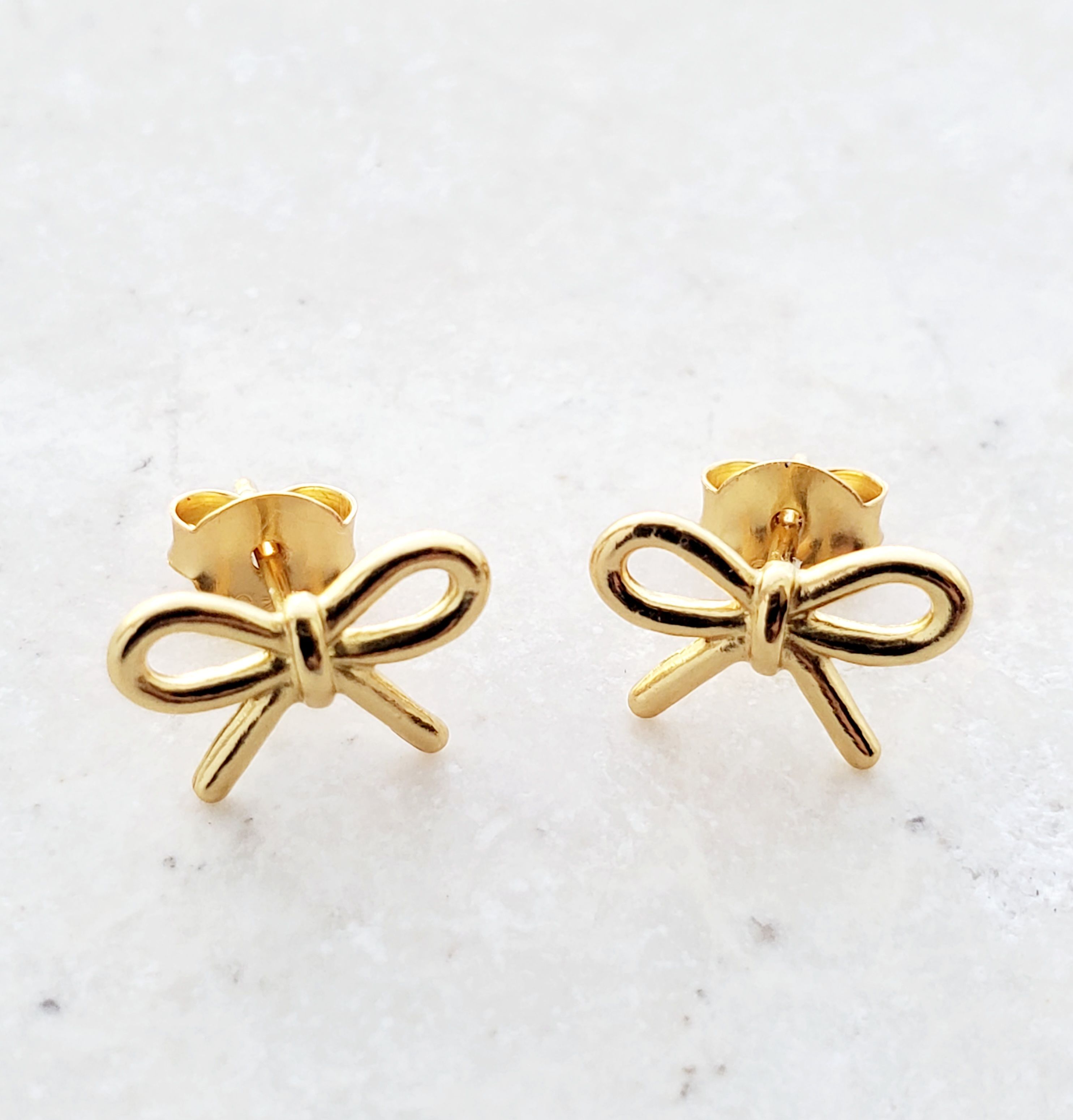 Gold Ribbon Bow Tie Studs